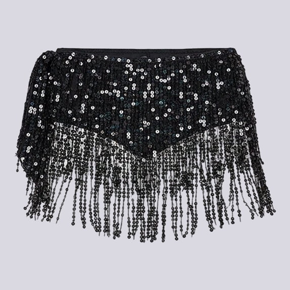Tennis Skirts for Women Summer Bohemian Performance Skirt with Sequins Fringe for Jazz Street Dance Shows Black 1 One Size