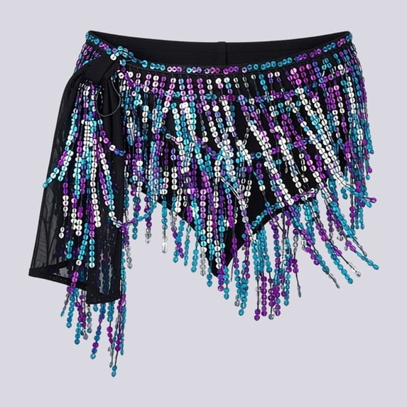 Tennis Skirts for Women Summer Bohemian Performance Skirt with Sequins Fringe for Jazz Street Dance Shows Blue One Size