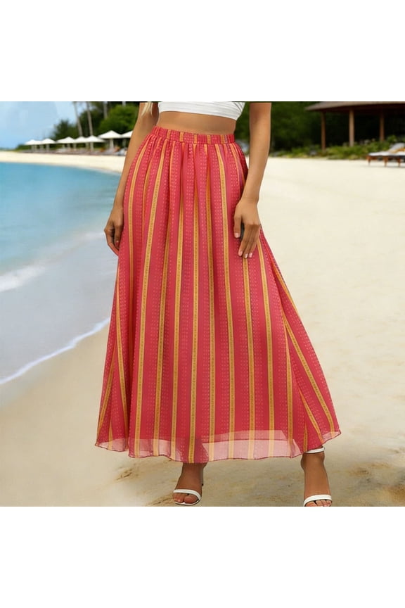 Skirts for Women Boho High Waist Flowy A Line Pleated Chiffon Floral Printed Summer Casual Beach Holiday Maxi Skirt S-2XL