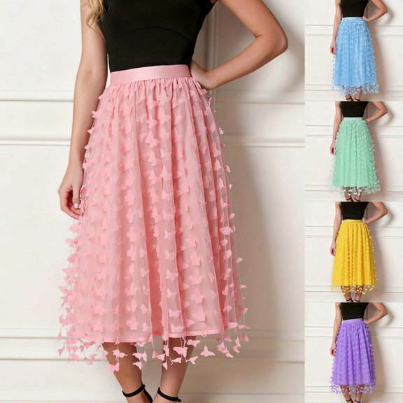 Skirts for Women Carnival Fashion Solid Dress Elegant Three Swing A Line Long Dress Casual Comfortable Womens Skirt Yellow L