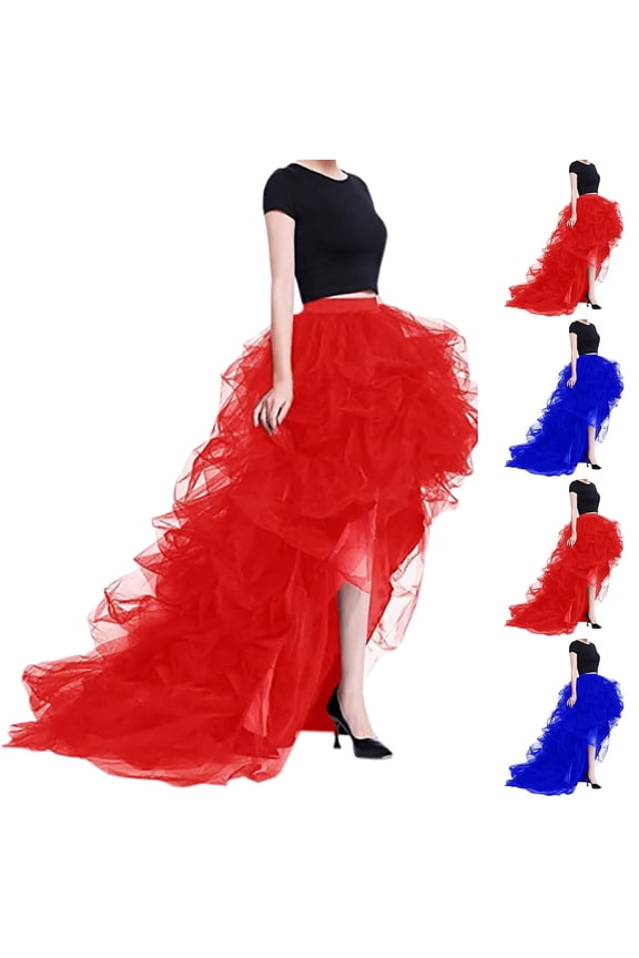 Skirts for Women Carnival High Waisted Elastic Mesh Pouffant Casual Comfortable Womens Skirt Red M