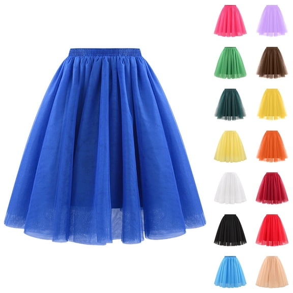 Skirts for Women Carnival Waist Pleated Mesh Soft Drape Mid Length Large Size A Line Casual Comfortable Womens Skirt Black XXL