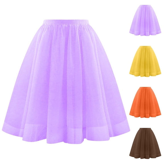Skirts for Women Carnival Waist Pleated Mesh Soft Drape Mid Length Large Size A Line Casual Comfortable Womens Skirt Light Purple M