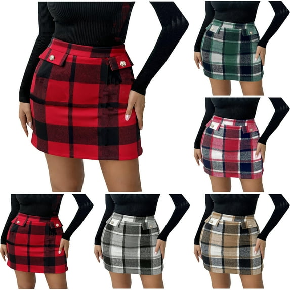 Skirts for Women Check Print High Waist Tight Pencil Skirt Summer Sexy Bag ButtocksSpicy Girl Half Body Short Skirt
