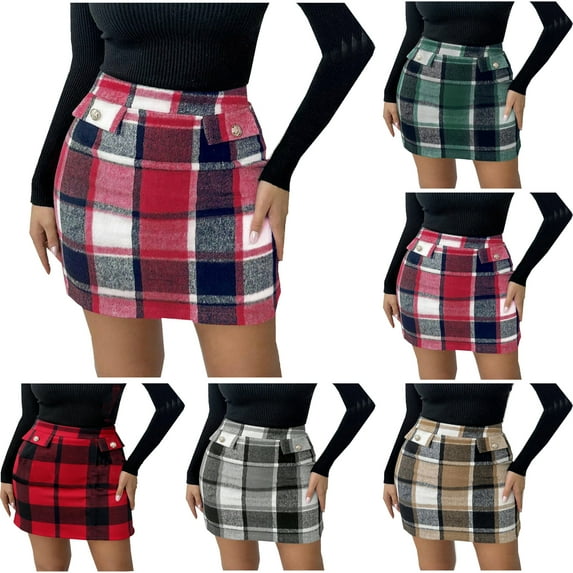 Skirts for Women Check Print High Waist Tight Pencil Skirt Summer Sexy Bag ButtocksSpicy Girl Half Body Short Skirt