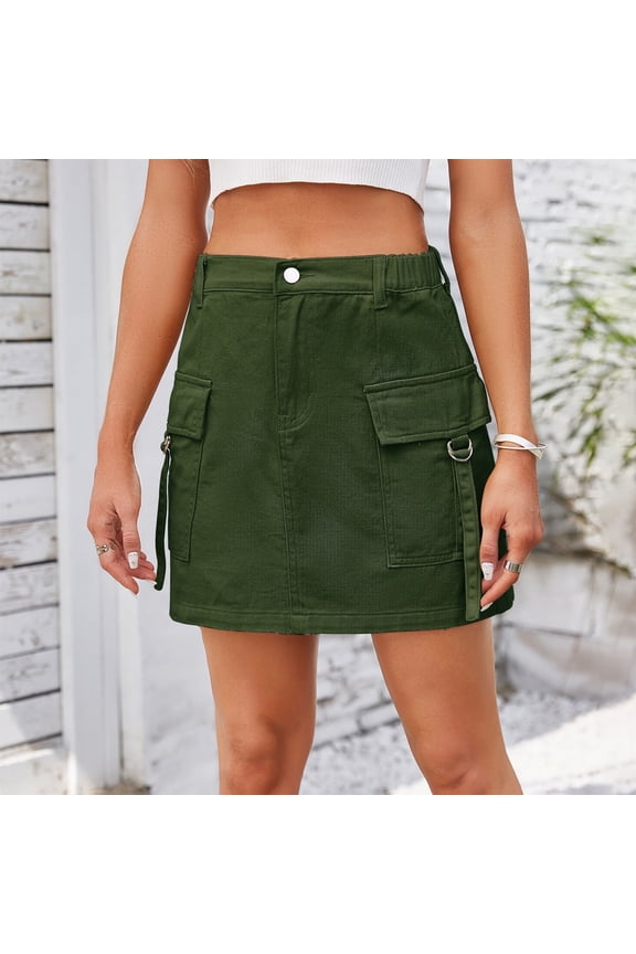 Skirts for Women Denim Mini Cargo Skirt Mid Rise Button Up Bodycon Y2k Trendy Summer Casual Jean Skirt Boho Casual Beach Dress Denim Dress