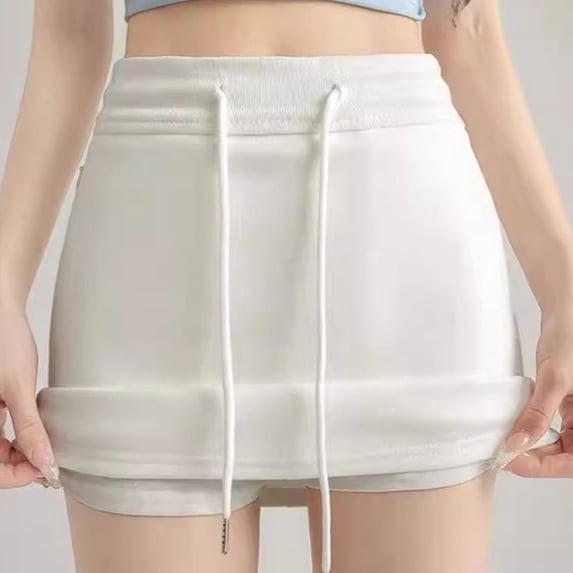 Skirts for Women Drawstring Sports Hip-wrapped High-waisted A-line Skirt for Women White S