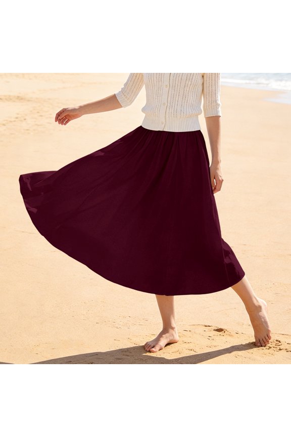 Tennis Skirts for Women Summer Effortless Summer A Line Skirt for Daily Outings Elastic Waistflowy for Beach Casual Wear Women’s Skirt Fashion Wine XS