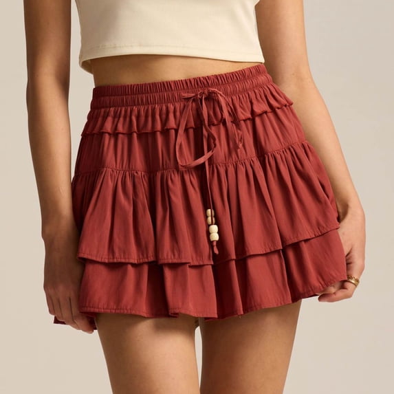 Skirts for Women Elastic Drawstring Summer Solid Color Loose Skirt for Women Red L