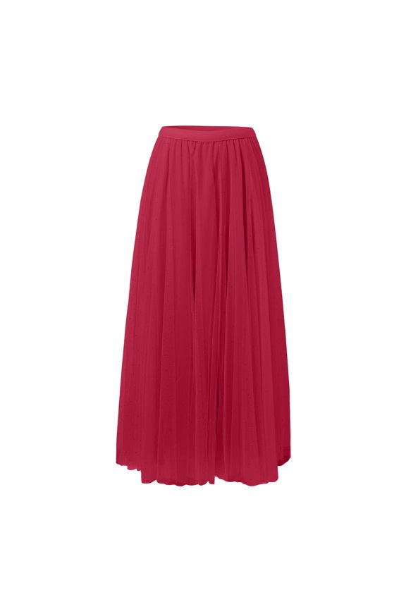 Skirts for Women Elastic High Waist A Line Layered Tutu Mesh Flowy Skirt Ankle Length Casual Womens Long Skirts Red One Size