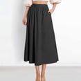 thumbnail image 1 of Skirts for Women Elastic Waist Pleated Solid Color A-Line Midi Skirt with Pockets Lightweight Summer Casual Daywear Versatile Skirt, 1 of 8