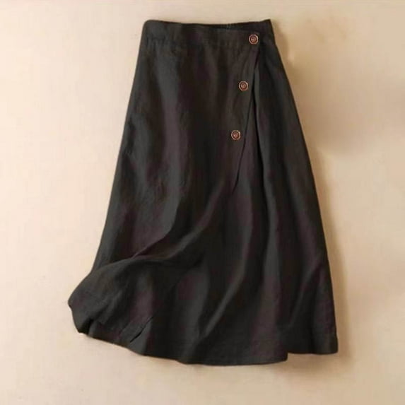 Skirts for Women Elegant Casual A-Line Skirt For Women With Elastic Waist And Medium Length Feminine Black L