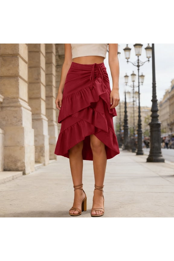 Skirts for Women Elegant High Waist Skirt with Asymmetric Hemline Flowy Layered Design Soft Casual Womens Midi Skirt XXL