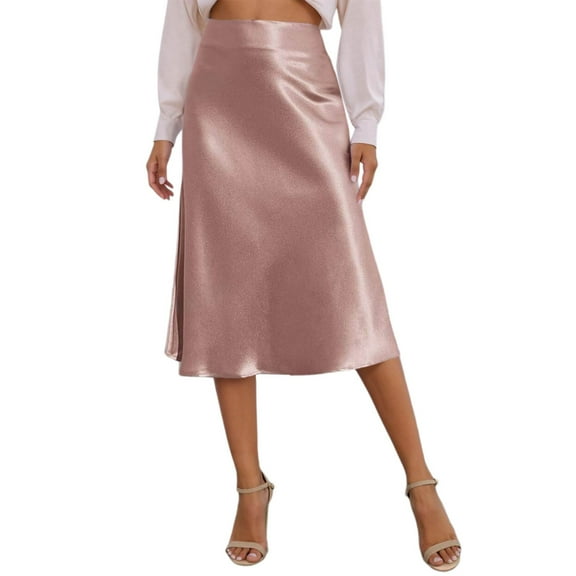 Skirts for Women Elegant Solid Color Midi Casual Stretchy High Waist Flowy Spring Summer Fall Outfit Pink Skirt XS