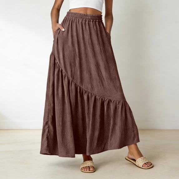 Tennis Skirts for Women Summer Elegant Summer Pleated Patchwork A-Line Skirt with High Waist Comfort Fit for Daily Casual Wear Coffee L