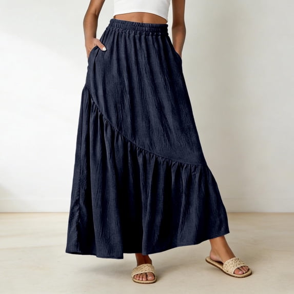 Tennis Skirts for Women Summer Elegant Summer Pleated Patchwork A-Line Skirt with High Waist Comfort Fit for Daily Casual Wear Navy S
