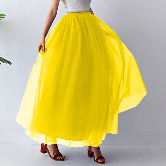 Tennis Skirts for Women Summer Fashion Mid Length Tutu Dress Adult Mesh Skirt for Women Contemporary Evening Wear Unique Skirt Yellow One Size