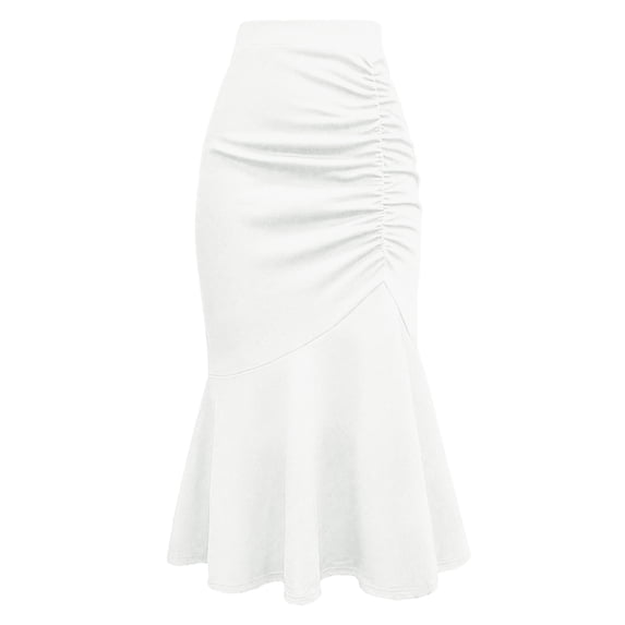Skirts for Women Fishtail Waist Solid Color Hip Skirt for Women White XXXXL
