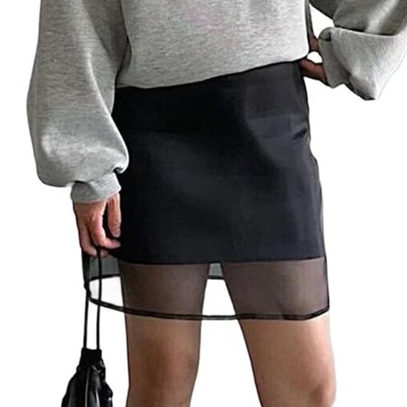Skirts for Women High Waist Bodycon Skirts Mesh Sheer Skirt Black S