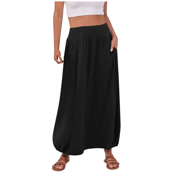 Skirts for Women High Waist Loose Long Skirt with Pockets Summer Beach Boho Skirts Holiday Skirt Vintage Casual Long Dress Plain Bohemian Dresses