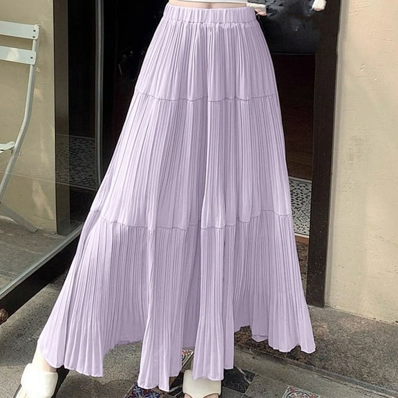 Skirts for Women High Waist Mesh Midi Long Skirt Sequins Solid Color Skirt for Women Purple S
