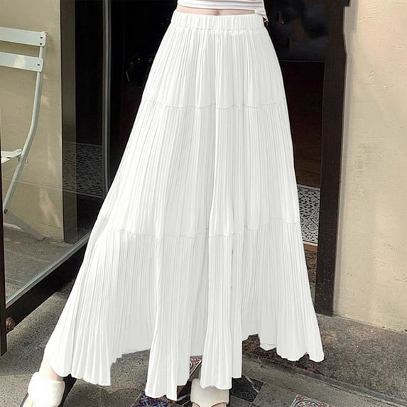 Skirts for Women High Waist Mesh Midi Long Skirt Sequins Solid Color Skirt for Women White L