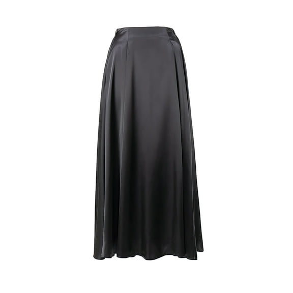 Skirts for Women High Waist Skirt Elegant Midi Skirt Satin Black L