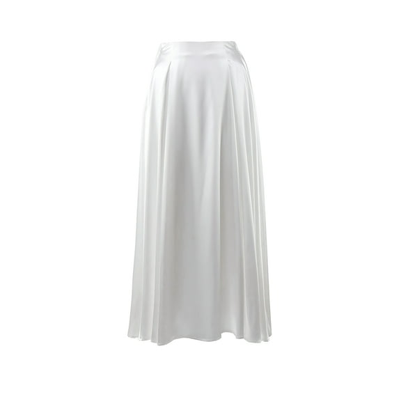 Skirts for Women High Waist Skirt Elegant Midi Skirt Satin White L