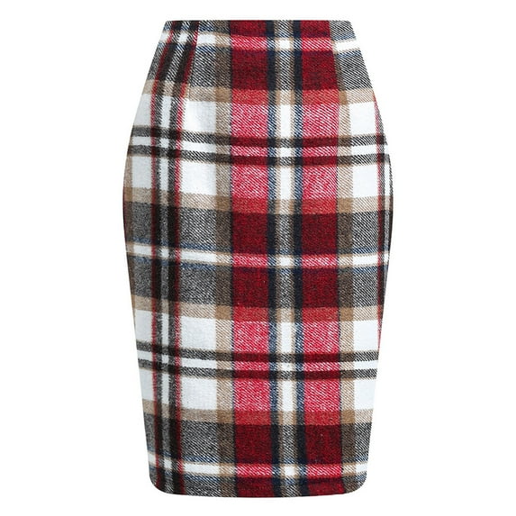 Skirts for Women High Waist Tight Knee Length Plaid Midi Fall Winter Woolen Skirt for Women Red S