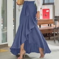 thumbnail image 1 of Skirts for Women High Waist Wrap Skirt with Asymmetrical Hem Flowy Belted A-Line Long Skirt for Women (Navy XXL), 1 of 4