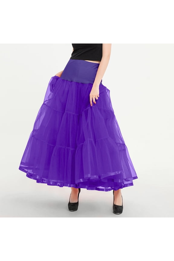 Skirts for Women High Waisted Mesh Large Hemline Solid Color Puffy Skirt Midi Skirt Purple XXL