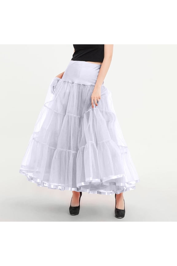 Skirts for Women High Waisted Mesh Large Hemline Solid Color Puffy Skirt Midi Skirt White S