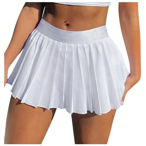 Skirts for Women High Waisted Pleated Skirt Black Mini Print Skater Skirt with Sporty Womens Summer Clothes White S