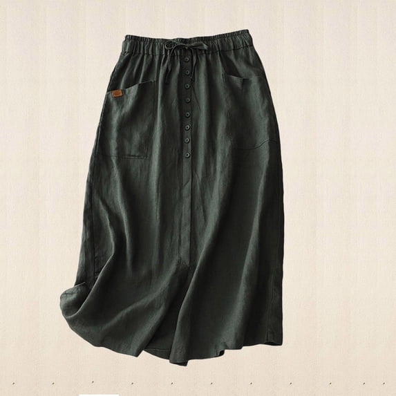 Skirts for Women High-waisted Cotton Linen Half Length Skirt for Women Green M