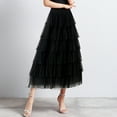 thumbnail image 1 of Tennis Skirts for Women Summer Mid Length Skirt for Parties A-Line High Rise Tiered Dancewear Holiday Fashion Skirt for Women Black One Size, 1 of 5