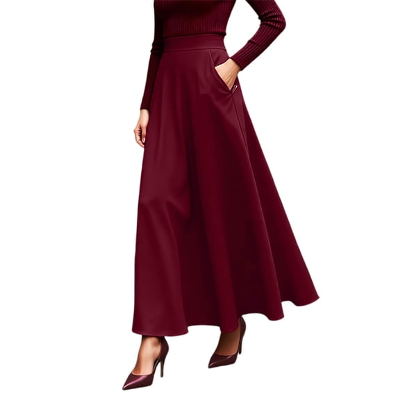 Skirts for Women Midi Length Business Ruffle Hem Color Block Soft Flowy White Maxi Skirt Elastic Waist Summer 2026 Spring Long Skirts