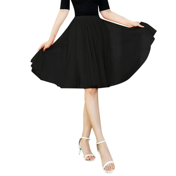 Skirts for Women Midi Length Solid Color High Waist Pleated Skirt Flowy Style Black One Size