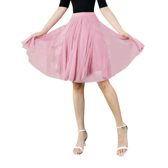 Skirts for Women Midi Length Solid Color High Waist Pleated Skirt Flowy Style Pink One Size