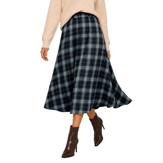 Skirts for Women Plaid High Waist A-line Skirt Elastic High Waist Long Skirt Classic Plaid Casual Daily Womens Clothes