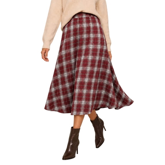 Skirts for Women Plaid High Waist A-line Skirt Elastic High Waist Long Skirt Classic Plaid Casual Daily Womens Clothes