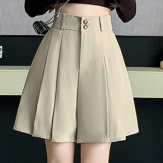 Skirts for Women Pleated Short Skirt Solid Color Casual Pants Skirt for Women Beige XXL