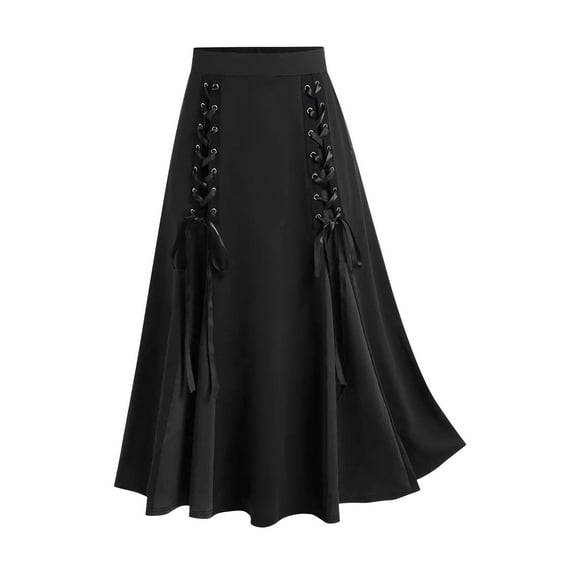 Skirts for Women Plus Size Bandage Patchwork High Waist Midi Skirt Gothic Pleated Skirt Pleated Skirts for Women