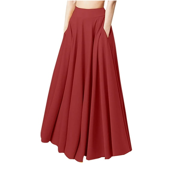 Skirts for Women Plus Size High Waist Solid Color Skirt Vintage Skirt with Pockets Pleated Hem Flowy Skirt Gothic Skirt