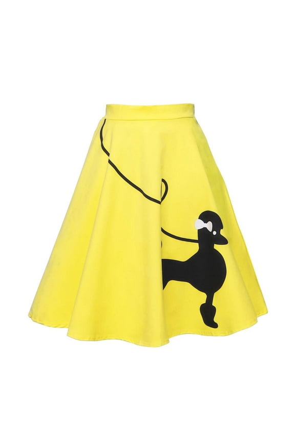 Skirts for Women Poodle Adult High Waist Vintage Skirt Swing Pleated Party Womens Clothes Yellow XL