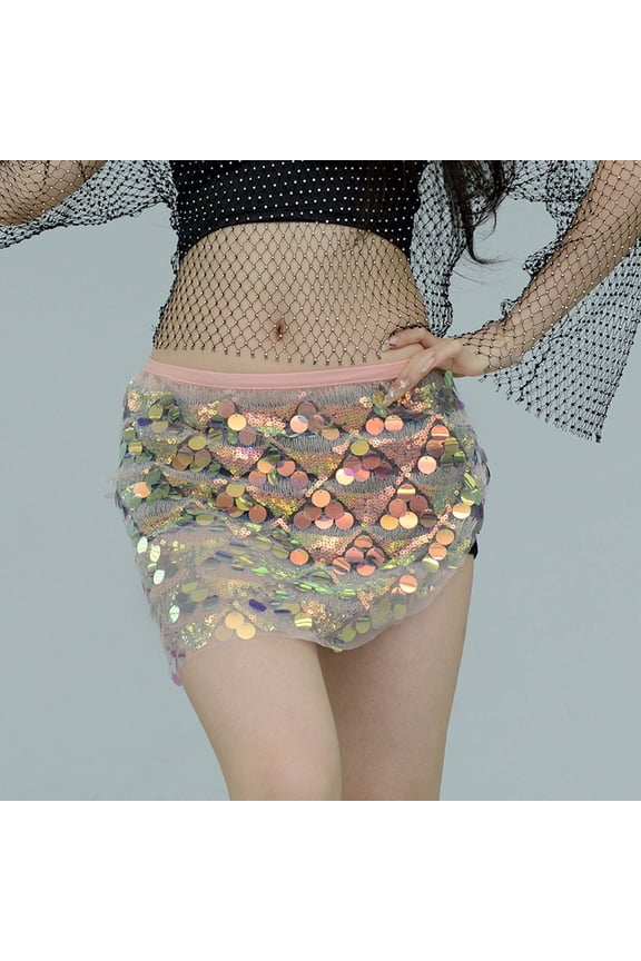Tennis Skirts for Women Summer Sequin Short Wrap Skirt for Everyday Carnival Glitter Fringe Belly Dance Skirt for Party Enthusiasts Pink One Size