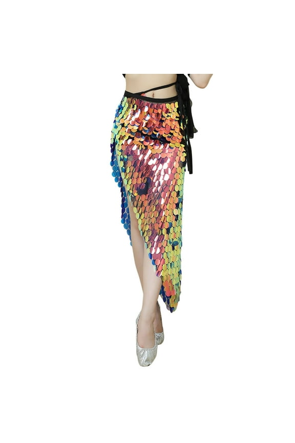 Skirts for Women Sequin Skirt Sparkly Lace Up Party Long Lengths Fashion Summer Clothes for Women Gold L