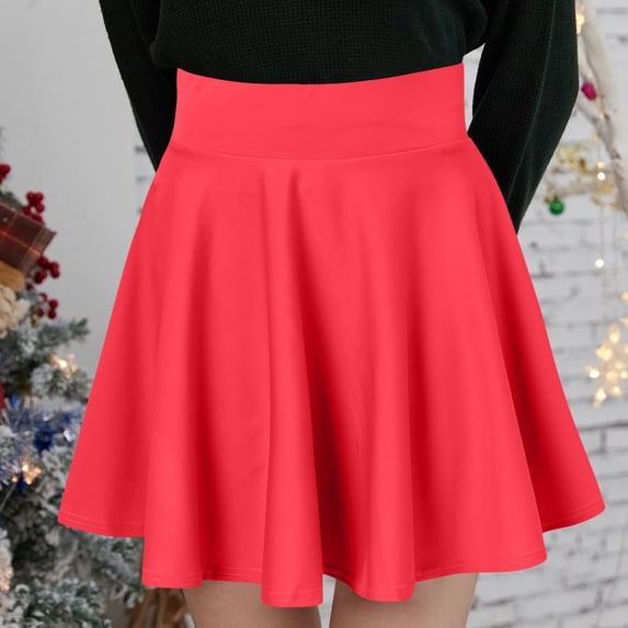 Skirts for Women Skirt Half Length Women Fashion Casual Short Style Solid Glare Sun Pleated Skirt All-Season Wardrobe for Everyday Wear Red 1 XXL