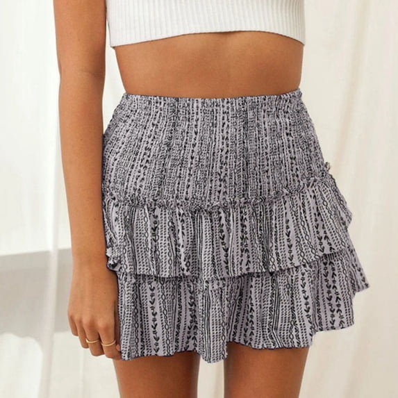 Skirts for Women Skirt Half-Length Womens Pleated Flowy Print Floral Fashion Short Skirt Spring Summer Everyday Wardrobe Khaki XL
