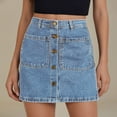 thumbnail image 1 of Skirts for Women Skirt Half Skirt — Denim High Rise Pencil with Front Button Patch Pockets Women’s Stretchy Casual A-Line Skirt Blue 1 M, 1 of 3