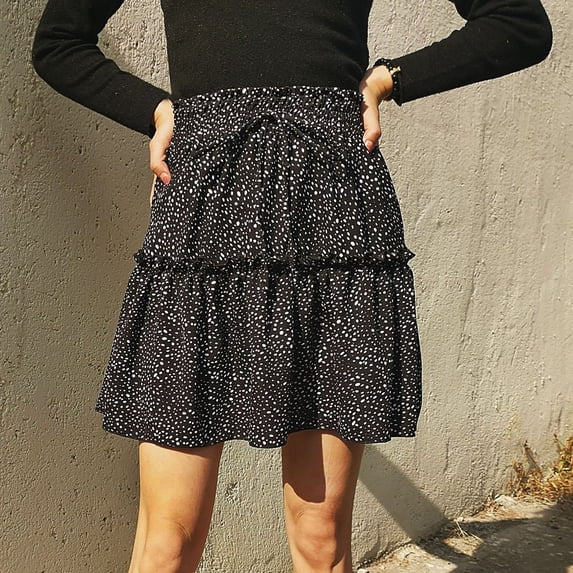 Skirts for Women Skirt Platform Competitor Analysis Women's Summer Cute High Waist Ruffle Skirt Print Swing Beach Skirt Black M